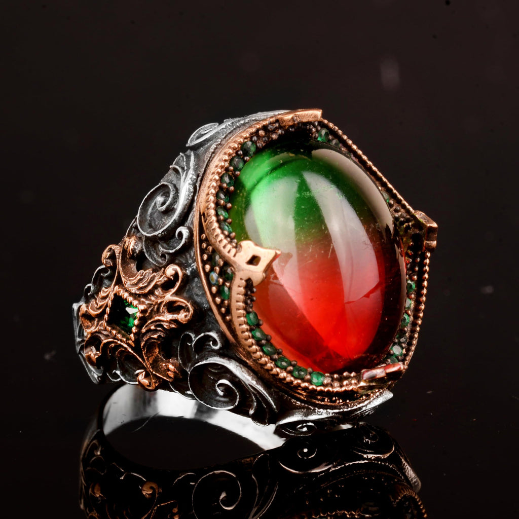 Kambo Synthetic Fluorite Stone Men's Ring - 925 Sterling Silver — 4