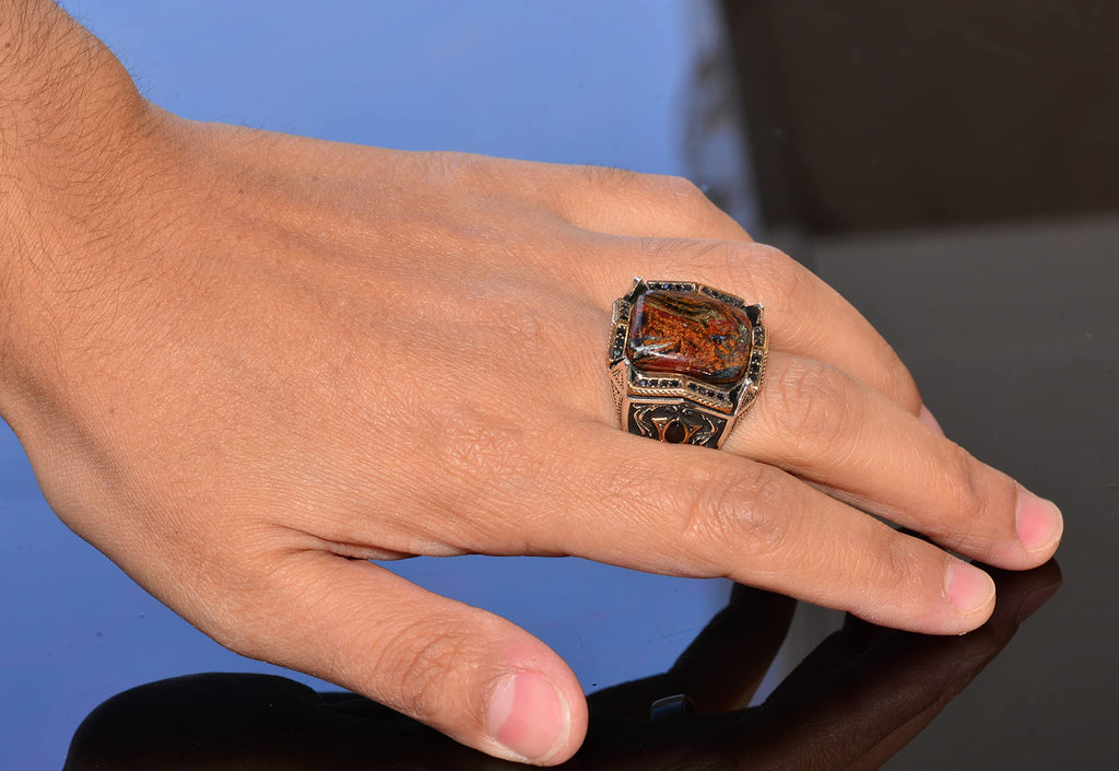 Handcrafted Pietersite Natural Stone Silver Men's Ring - Symbol of Clarity and Transformation — 6