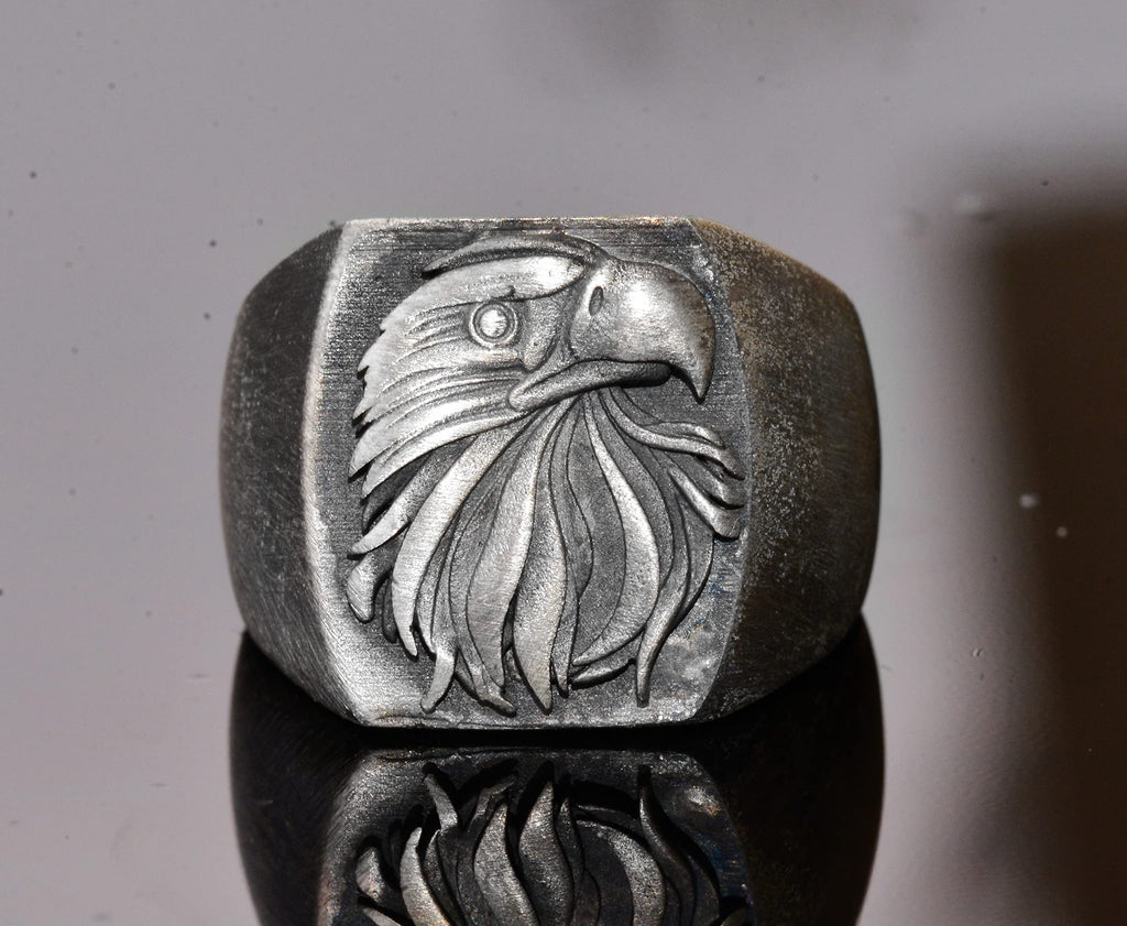 KAMBO Handmade 925 Sterling Silver Eagle Head Ring for Men, Vintage Animal Statement Jewelry, Symbol of Freedom and Stre