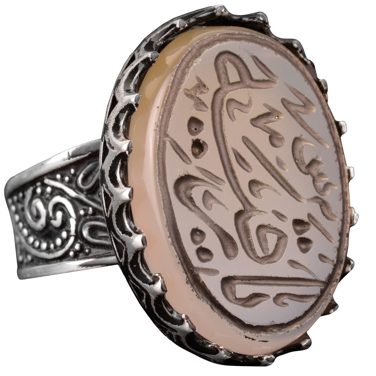 Natural Agate Gemstone Men's Ring - Islamic Arabic 925 Sterling Silver