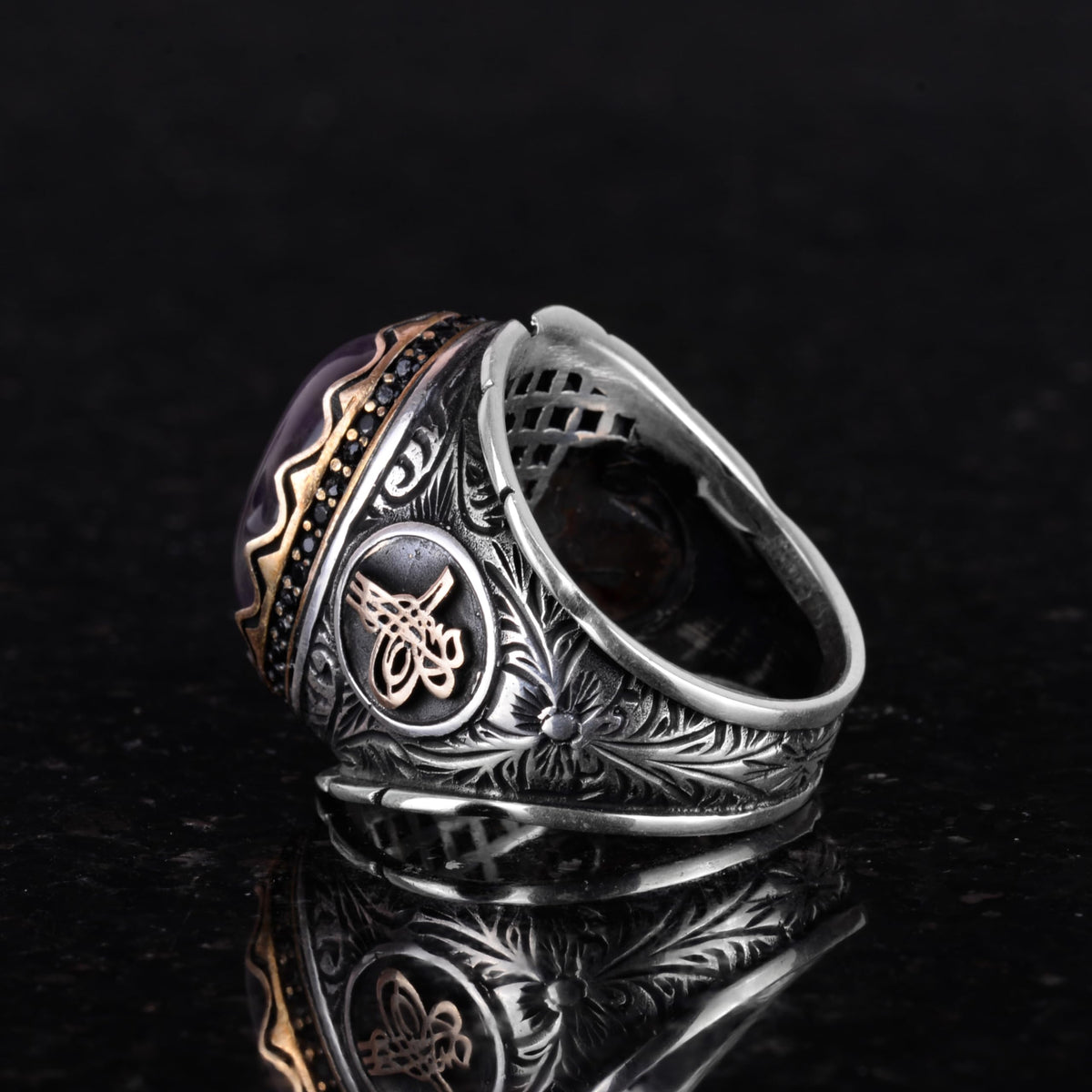 Ottoman Tughra Natural Amethyst Stone Ring — 5