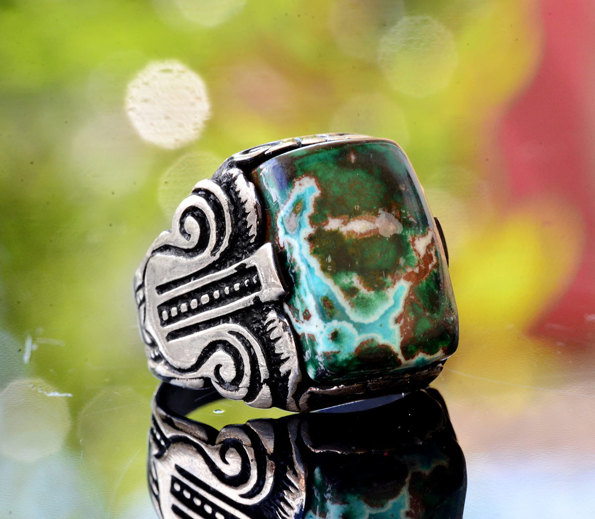 Real Natural Arizona Turquoise Gemstone Ring, 18.30 Carat, Sterling Silver Ring For Men, Stacking Ring Gemstone