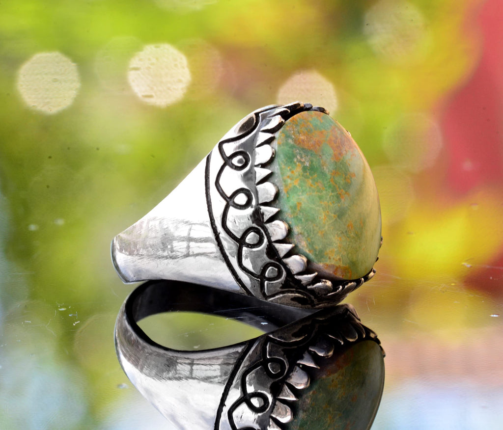 925 Sterling Silver Natural Arizona Turquoise Stone Men's Ring (Model-3) — 4