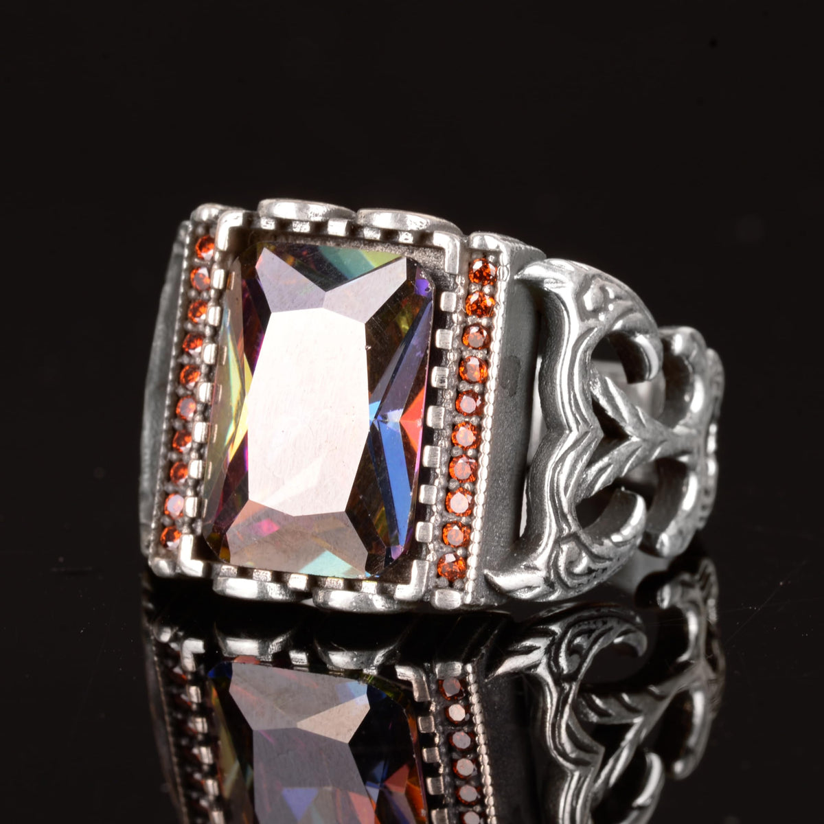 KAMBO Handcrafted Ring, Mystic Topaz Stone Ring, 925 Sterling Silver — 5