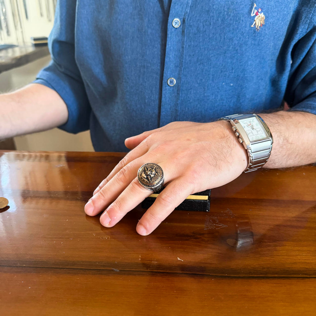 KAMBO Symbol Ring for Men 925 Sterling Silver Round Ring with Bronze Detail Handmade Ottoman Style Statement Jewelry (Wolf Skull) — 3
