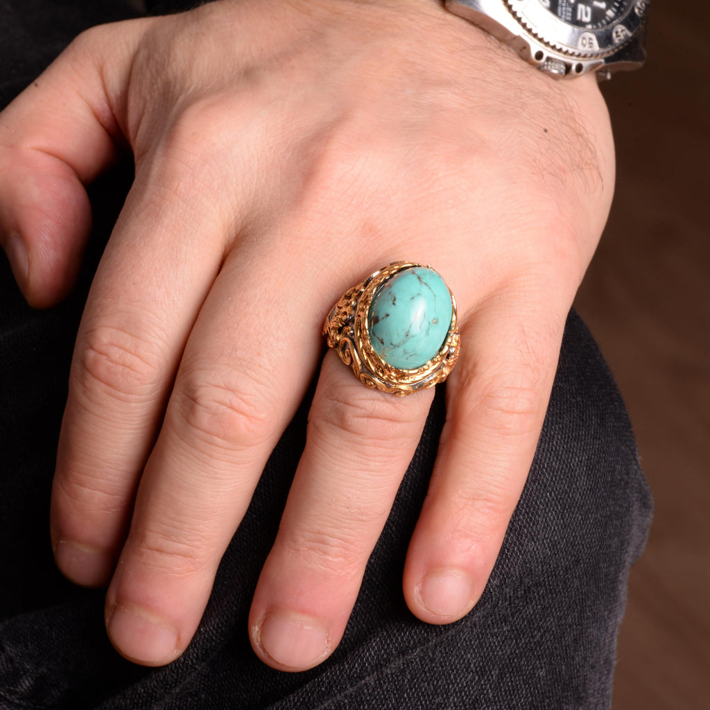 925 Sterling Silver Men's Ring Natural Arizona Turquoise Stone - Bold and Stylish Design, Suitable for Daily Wear and Special Events — 3