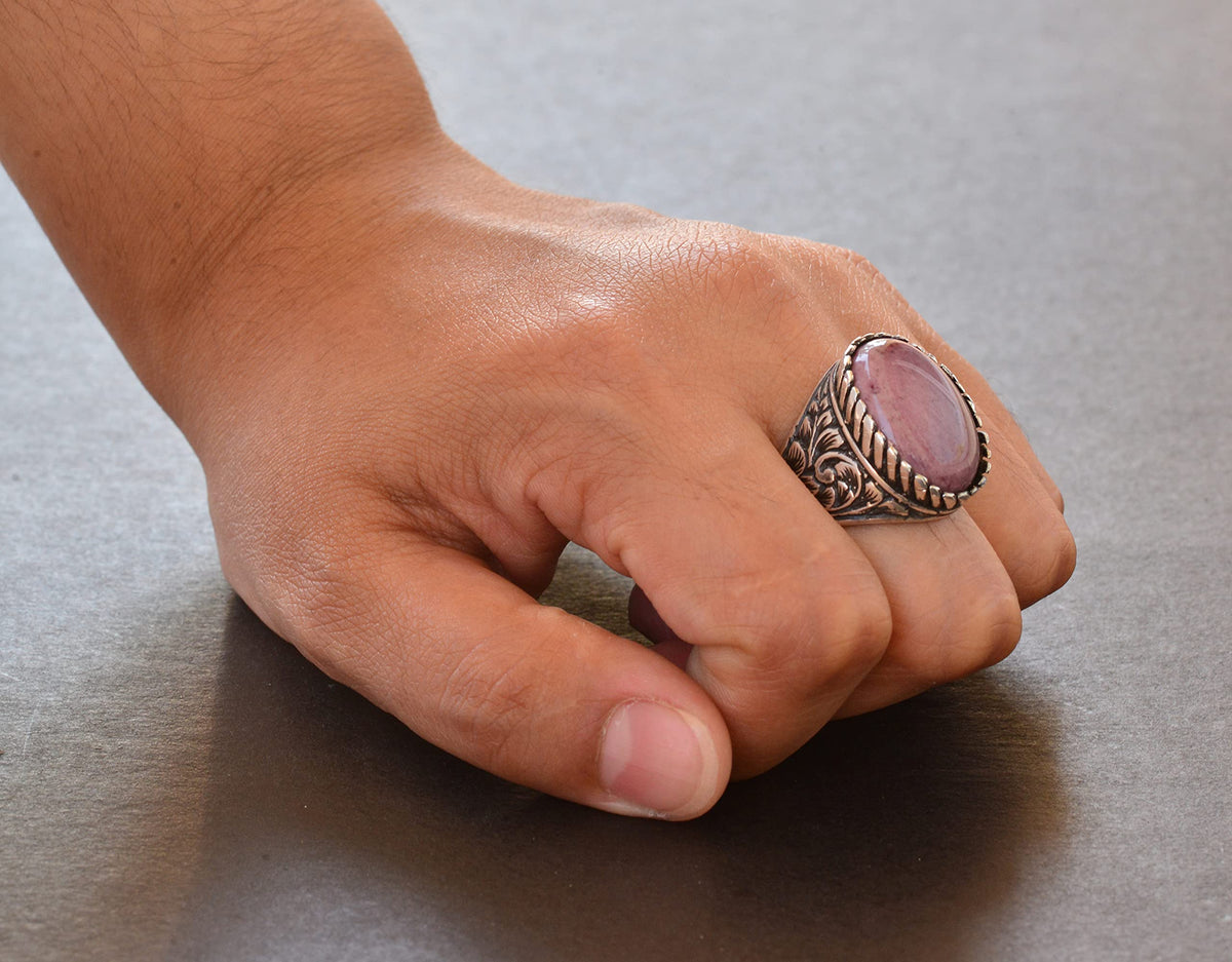 925 Sterling Silver Ring - Natural Stone Ring - Rhodonite — 7