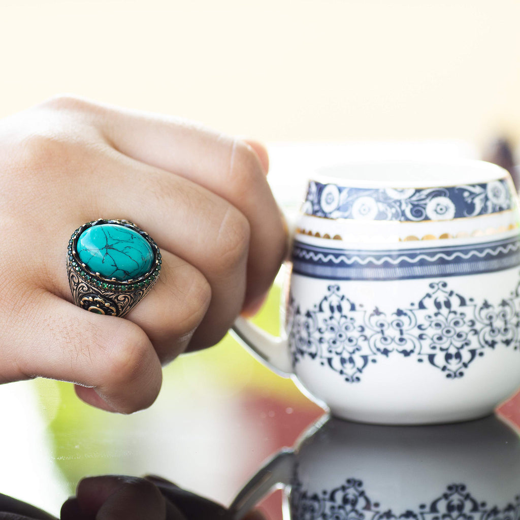Silver Men's Ring with Fire Blue Stone, King's Ring — 2