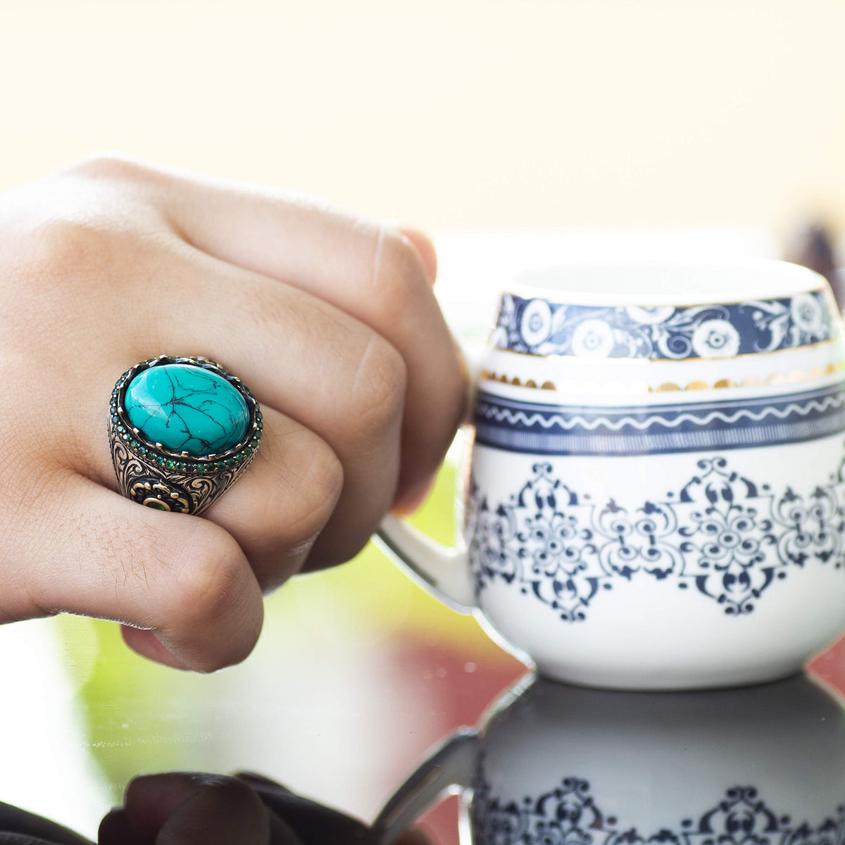 Silver Men's Ring with Fire Blue Stone, King's Ring — 2