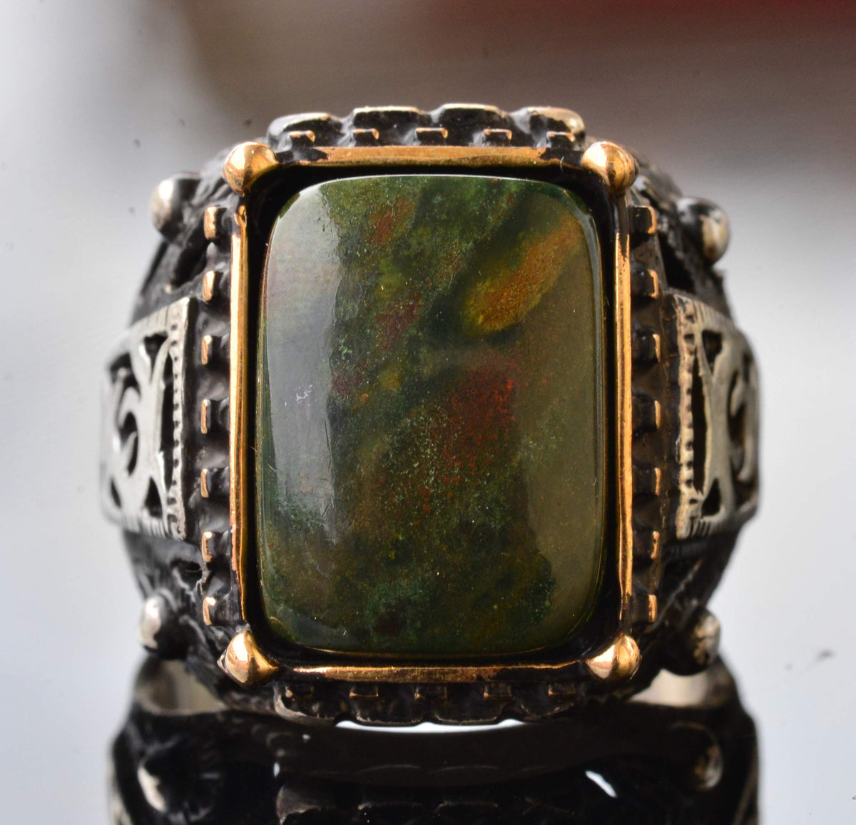 KAMBO Natural Bloodstone Handcrafted Ring, 925 Sterling Silver Men's Ring, Solid Silver Men's Ring — 5