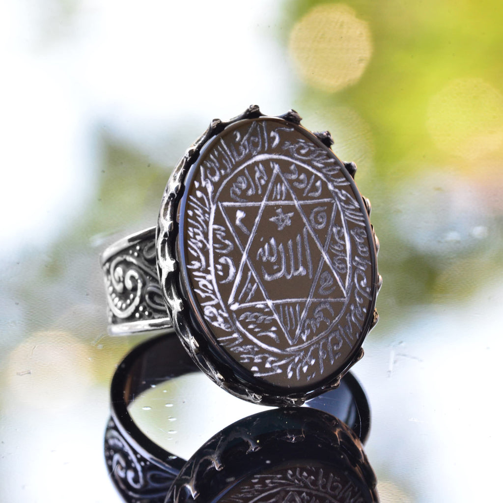 King Solomon Seal Onyx Stone Ring - White 925 Sterling Silver Men's Star of David Jewelry — 3