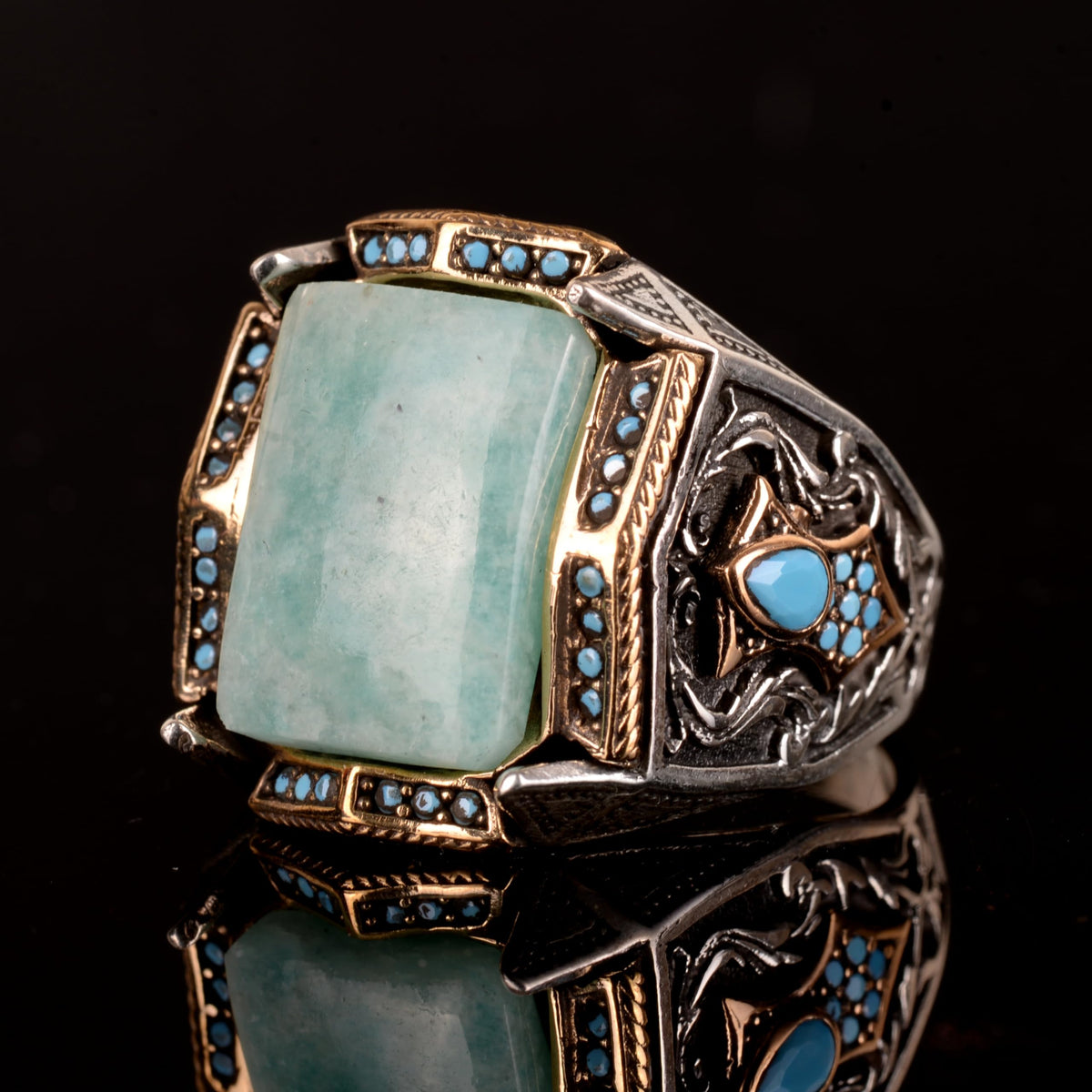 Natural Amazonite Stone Ring, 925 Sterling Silver Ring — 5