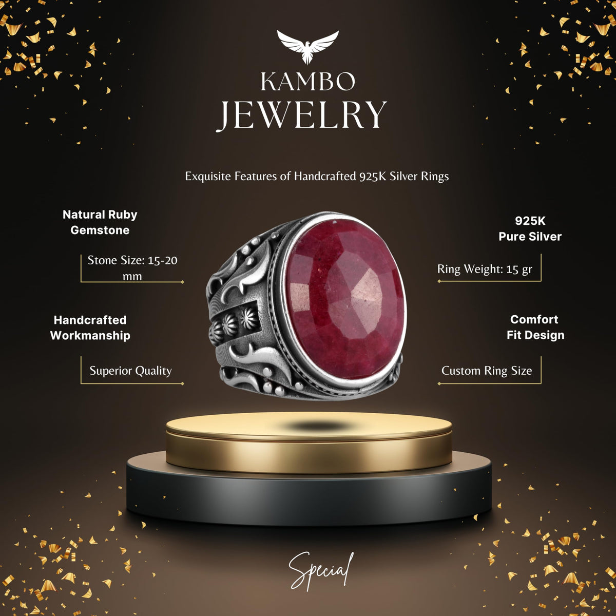 Natural Ruby Stone Ring, 925 Sterling Silver Ring — 2