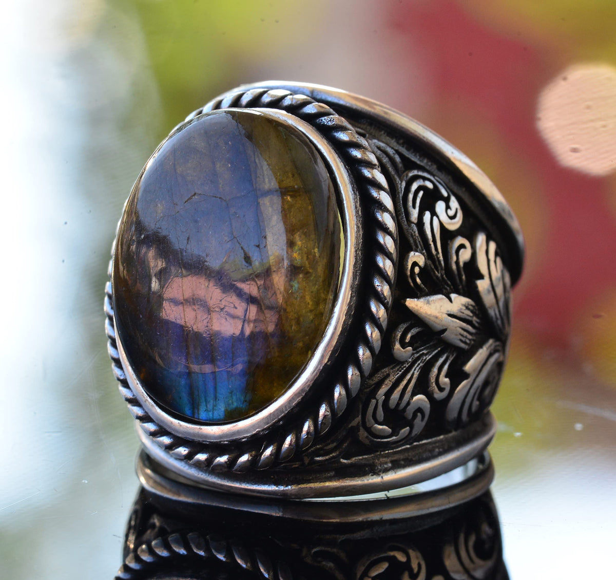 925 Sterling Silver Ring - Natural Stone Selection (Labradorite) — 3