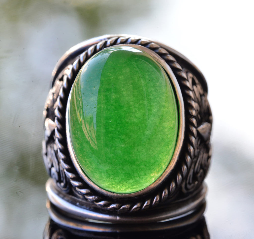 For Natural Stone Collection: 925 Sterling Silver Ring - Jade Stone — 2