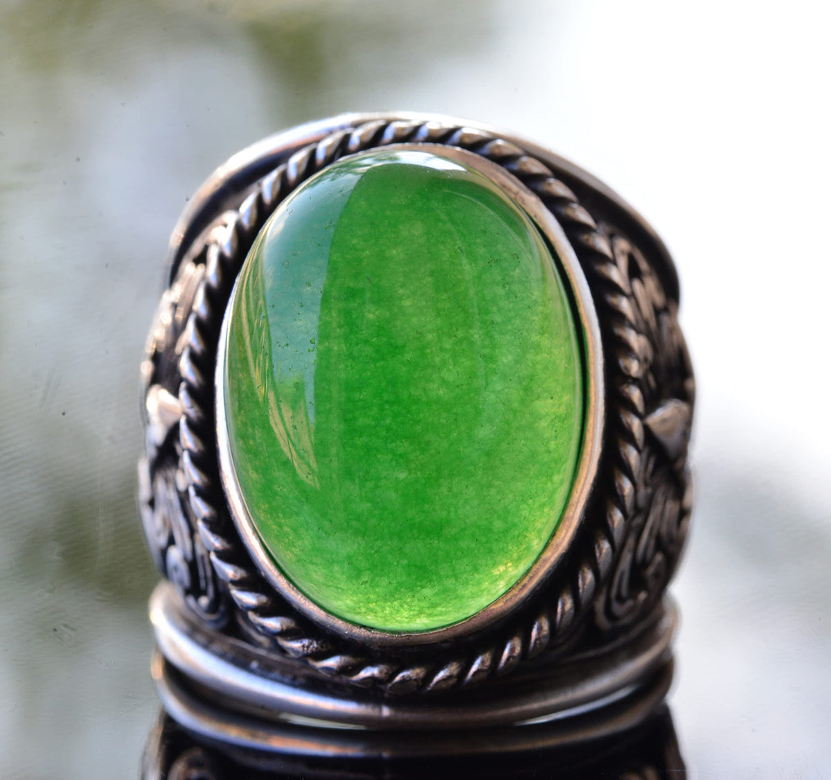 For Natural Stone Collection: 925 Sterling Silver Ring - Jade Stone — 2