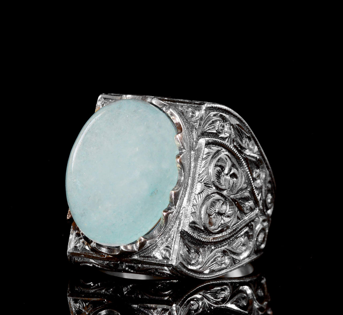 KAMBO Natural Pearl Gemstone 925 Sterling Silver Men's Ring Handmade Byzantium Vintage Statement Jewelry Gift for Him Ch