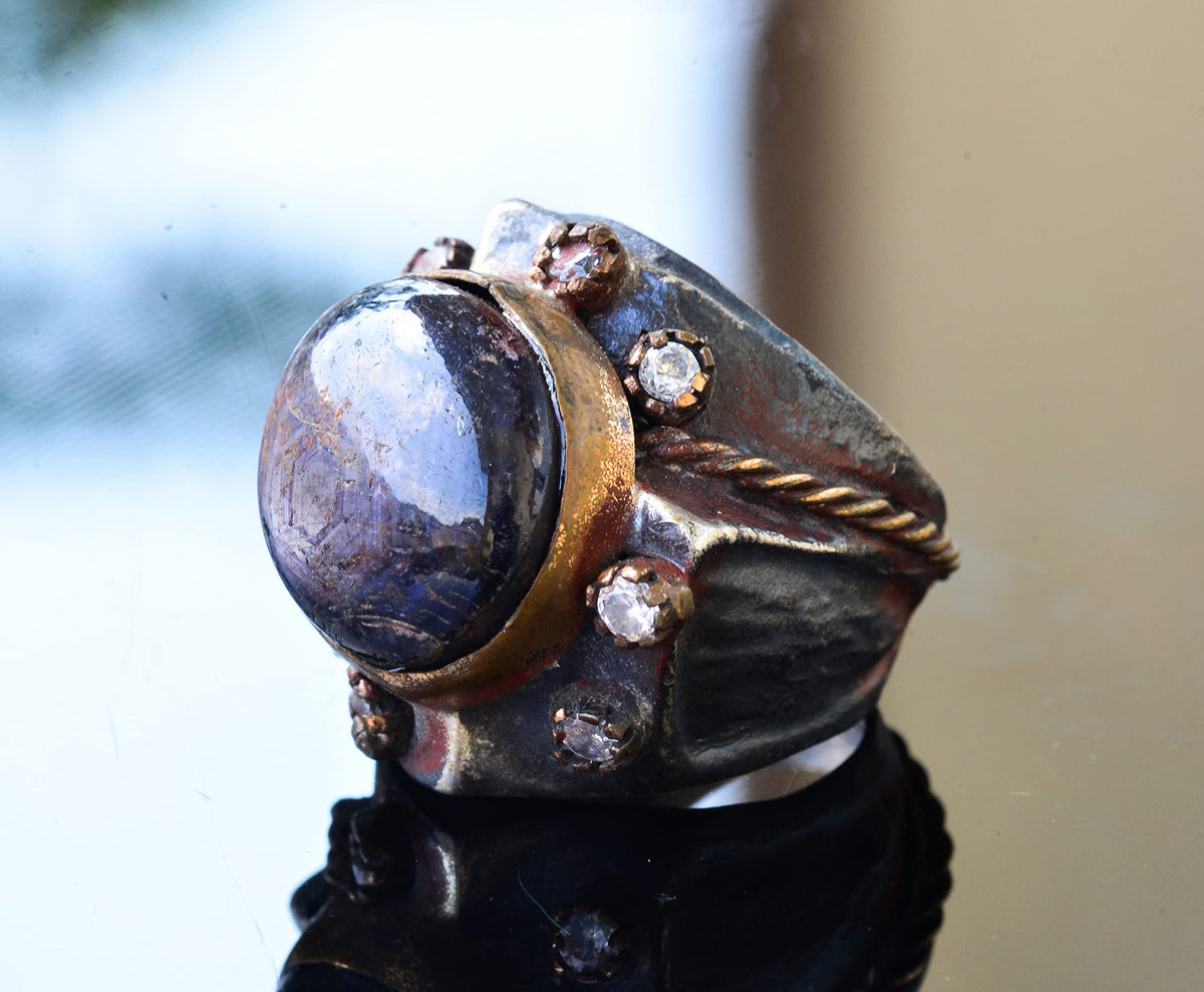 Star Ruby Stone Antique Ring, 925 Sterling Silver Unisex Ring — 4