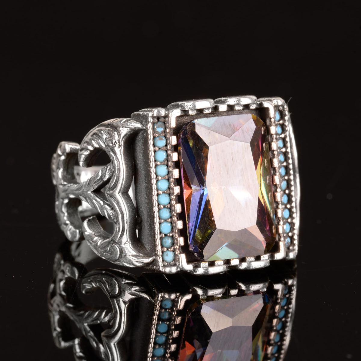 Mystic Topaz Stone 925 Sterling Silver Men's Ring — 4