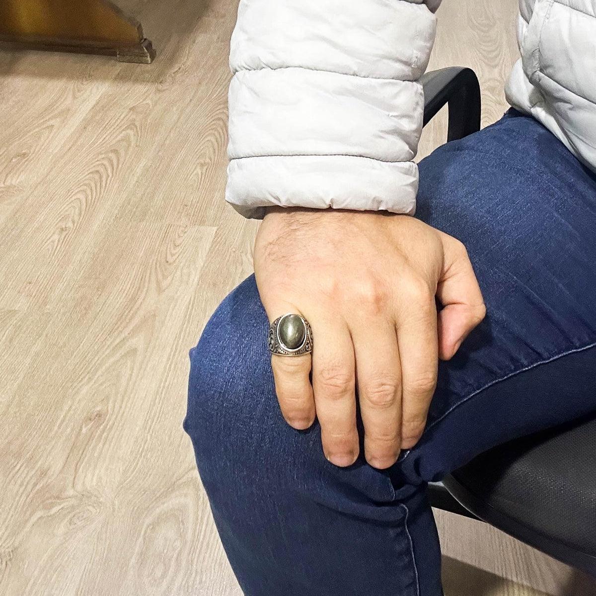 925 Sterling Silver Men's Ring, Handmade Natural Pyrite Stone Ring - Prosperity Design — 3