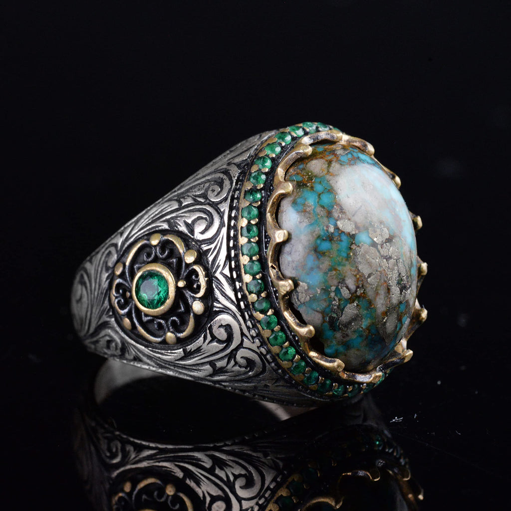 Handmade Natural Arizona Turquoise Stone Ring, 925 Sterling Silver (Model-4) — 5