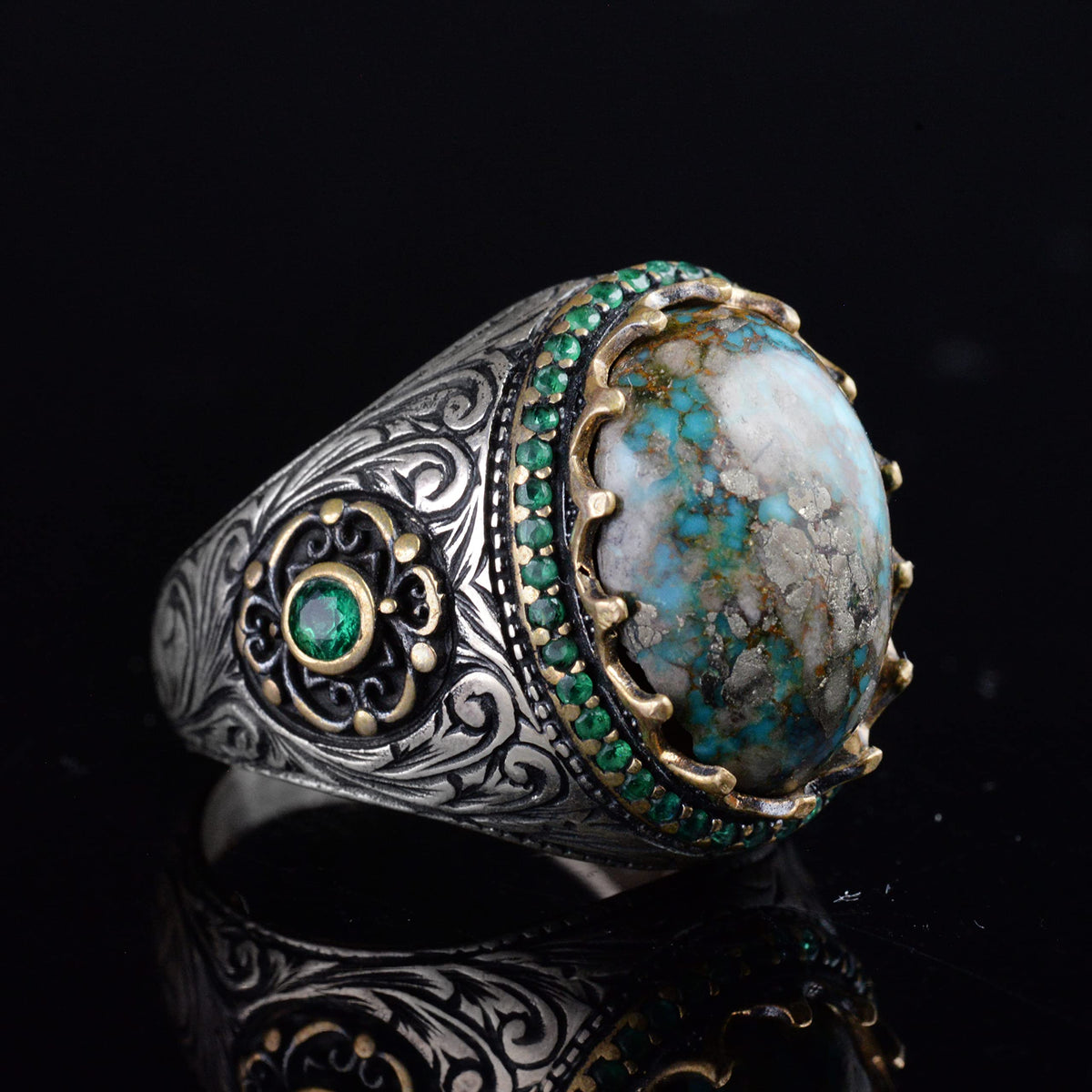 Handmade Natural Arizona Turquoise Stone Ring, 925 Sterling Silver (Model-4) — 5