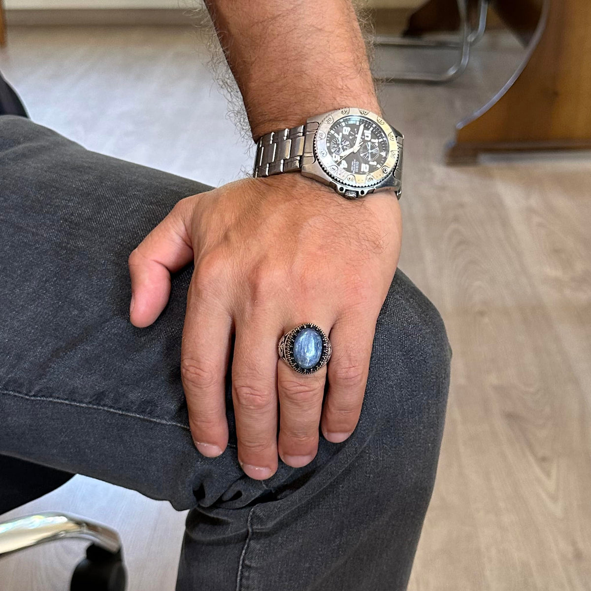 Natural Kyanite Stone Handmade Falcon Ring - 925 Sterling Silver — 3