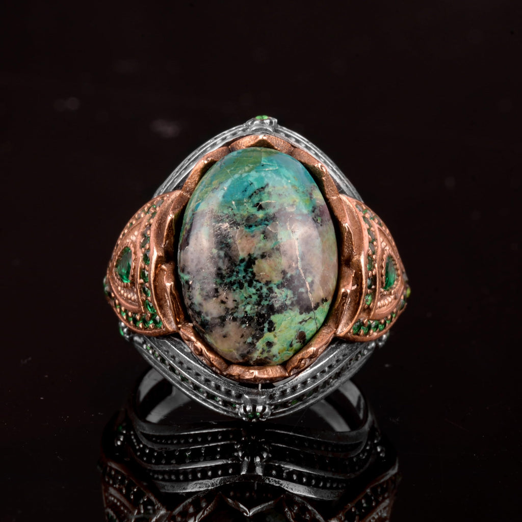 Natural Arizona Turquoise Stone Ring - 925 Sterling Silver Men's Ring (Model-3) — 4