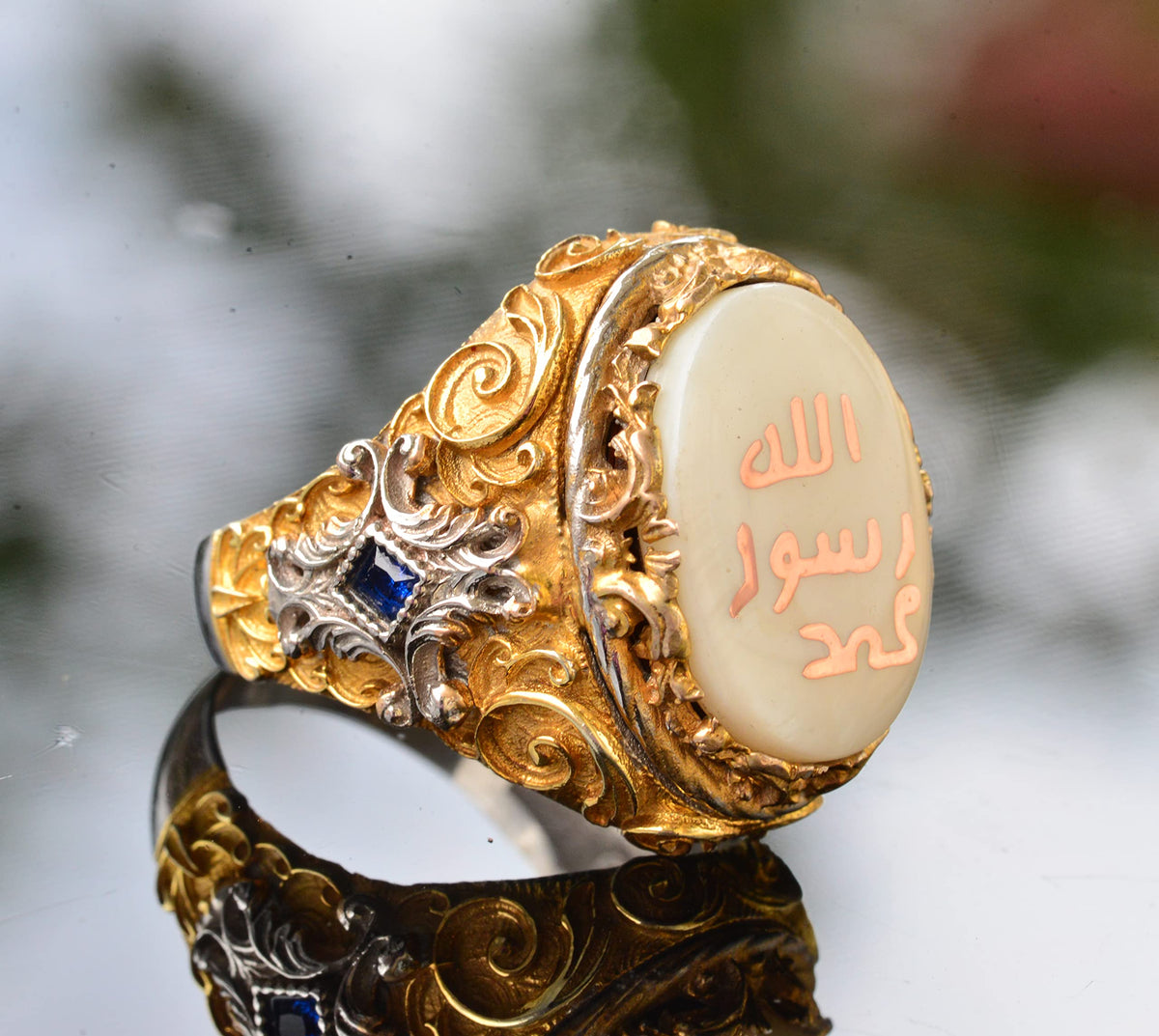 Islamic Men's Silver Ring - Pearl Stone - Ring (Calligraphy) — 4
