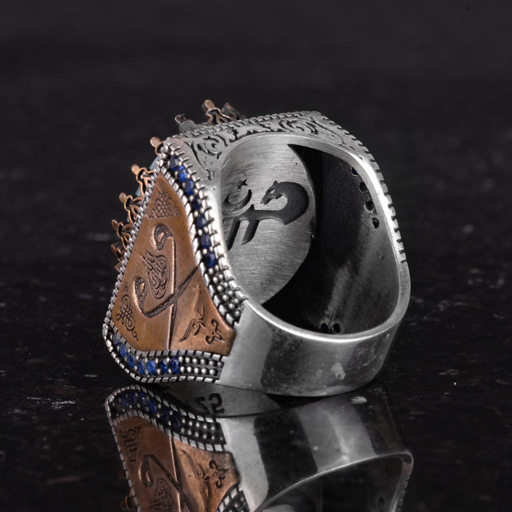 Natural Amazonite Stone Ring - 925 Sterling Silver Islamic Ring - Handmade Calligraphy Ring — 7