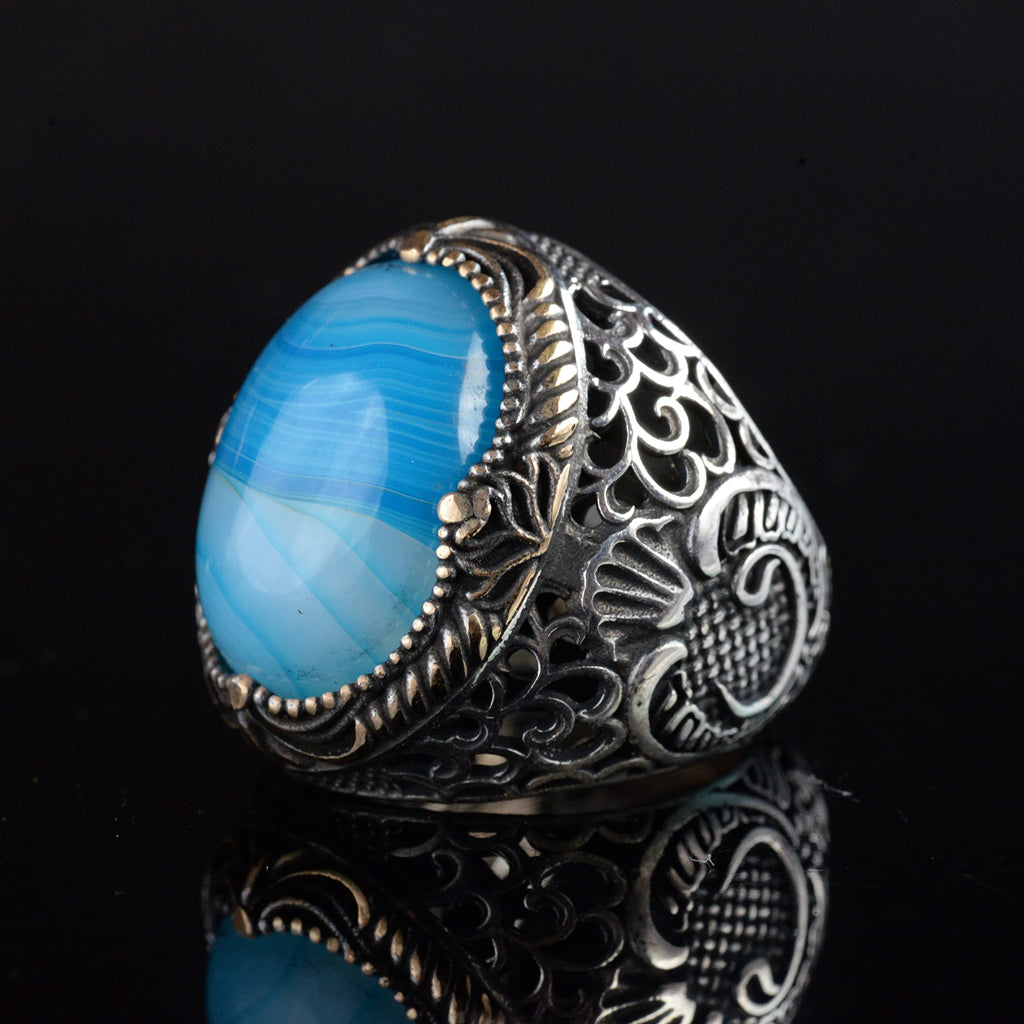 Natural Blue Tree Stone Ring, 925 Sterling Silver Handmade — 4