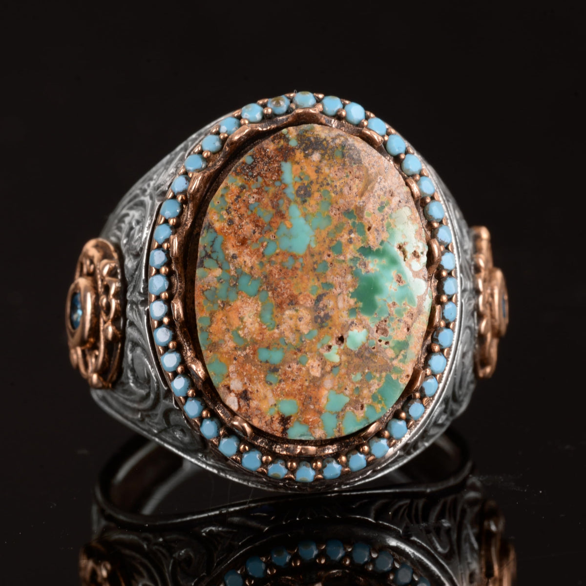 Handmade Natural Arizona Turquoise Stone Ring, 925 Sterling Silver (Model-2) — 2