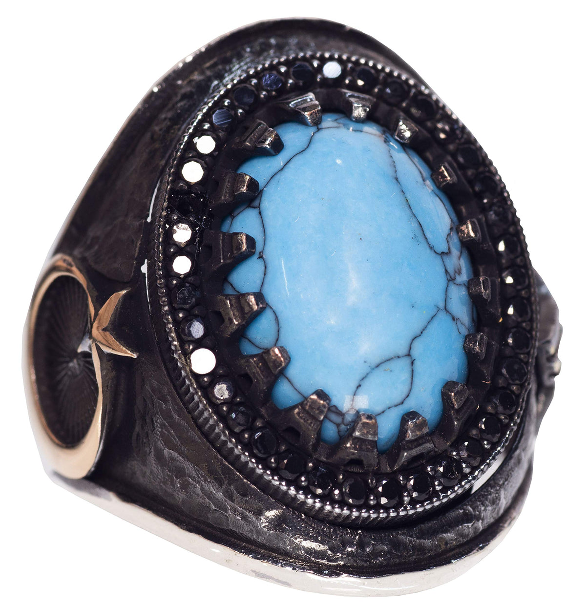 KAMBO Synthetic Turquoise Stone 925 Sterling Silver Men's Ring – Elegant Design