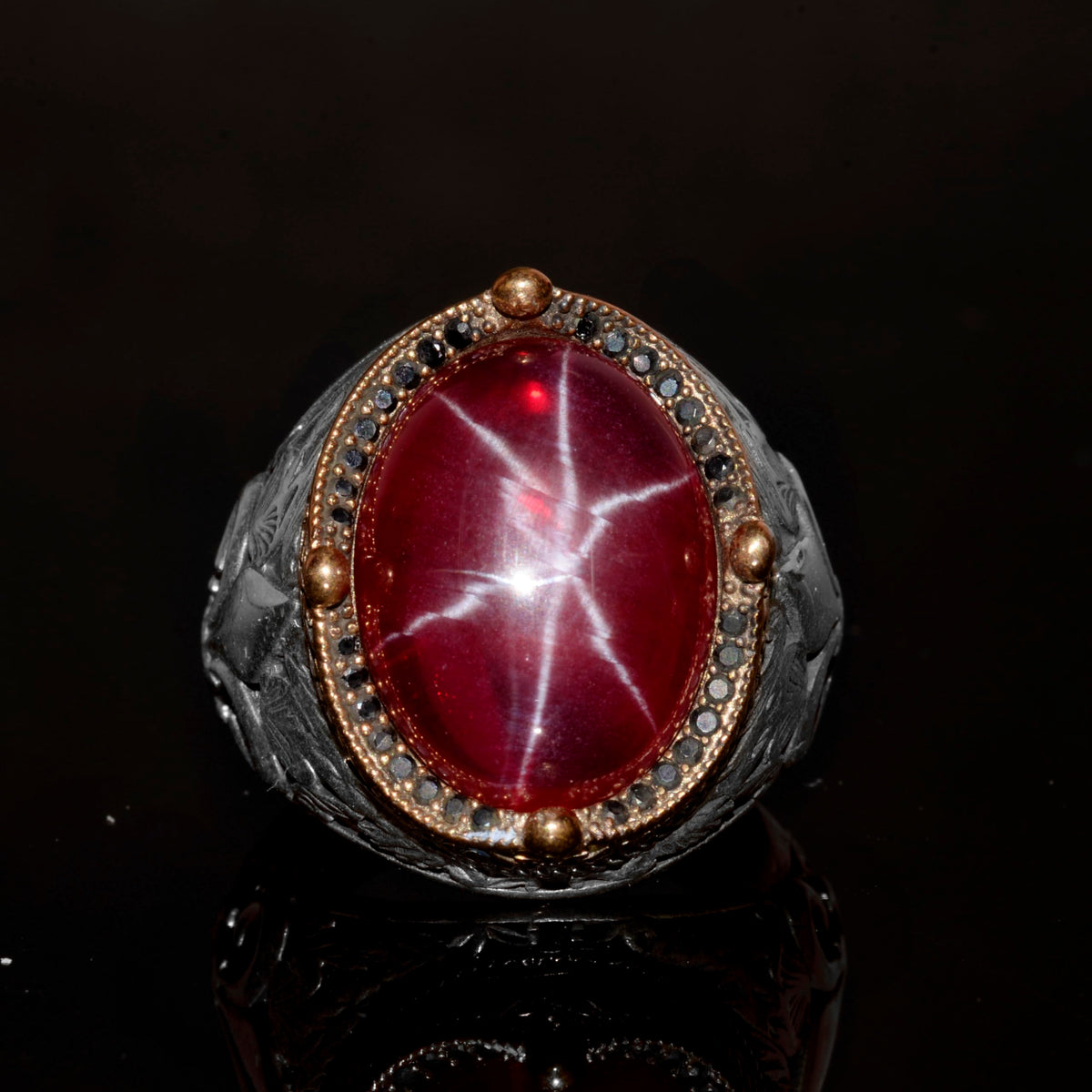 925 Sterling Silver Men's Ring - Original Handmade Model with Star Ruby Stone — 6