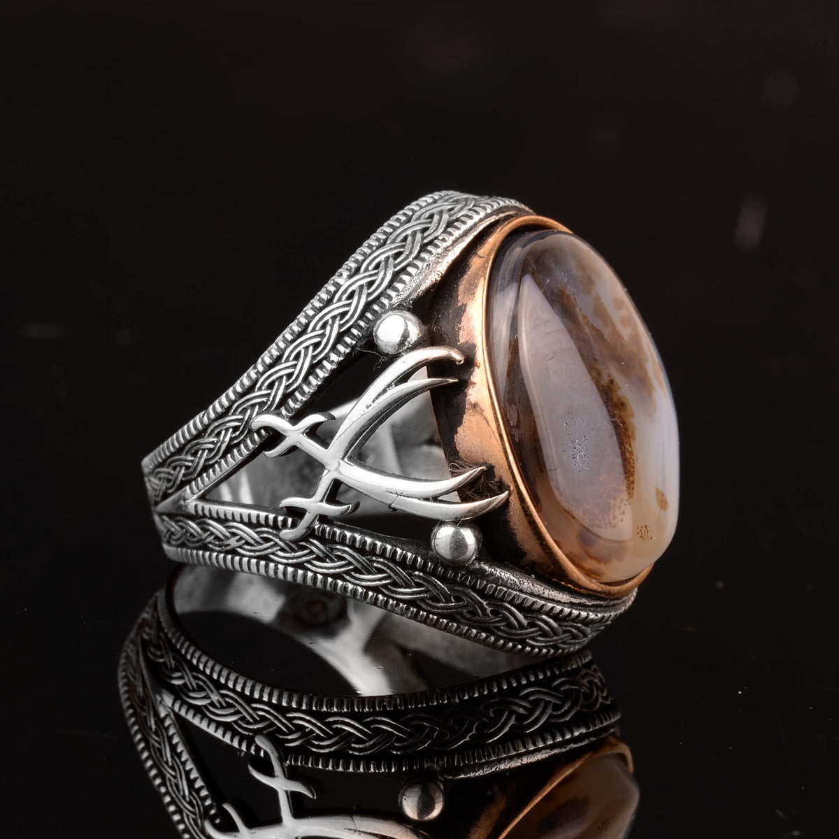 Natural Yemeni Agate Stone Silver Men's Ring — 5