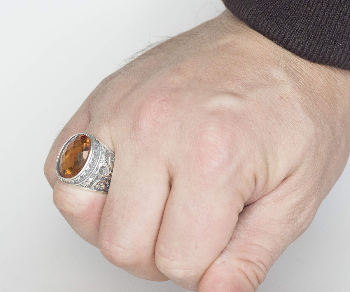 Men's 925 Sterling Silver Ring, Created Sultanit Stone, Steel Pen Craft