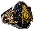KAMBO Handcrafted 925 Sterling Silver Men's Scorpion Ring with Black Agate Gemstone, Unique Masonic Gold Plated King Sig