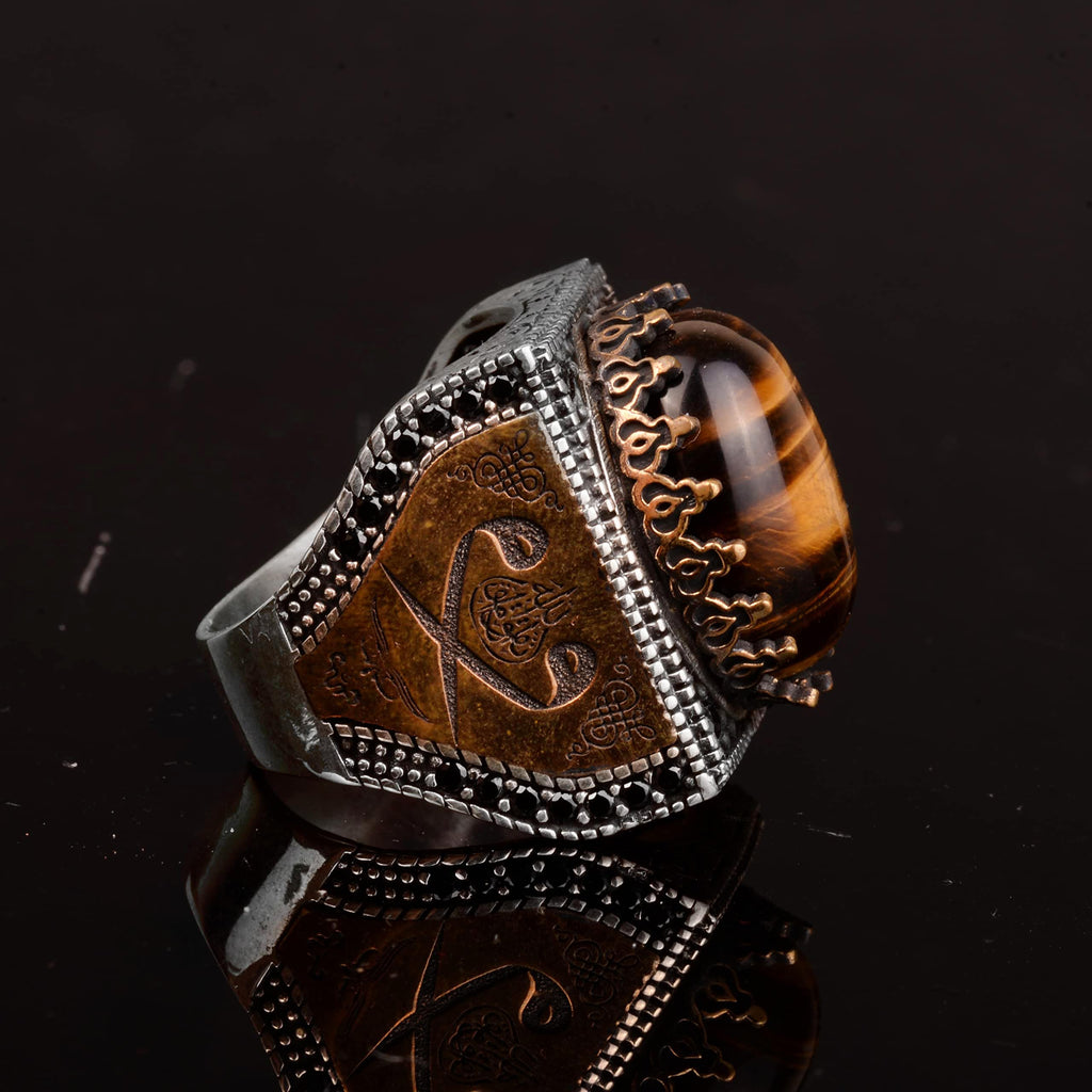 Natural Tiger's Eye Stone Ring, 925 Sterling Silver — 4