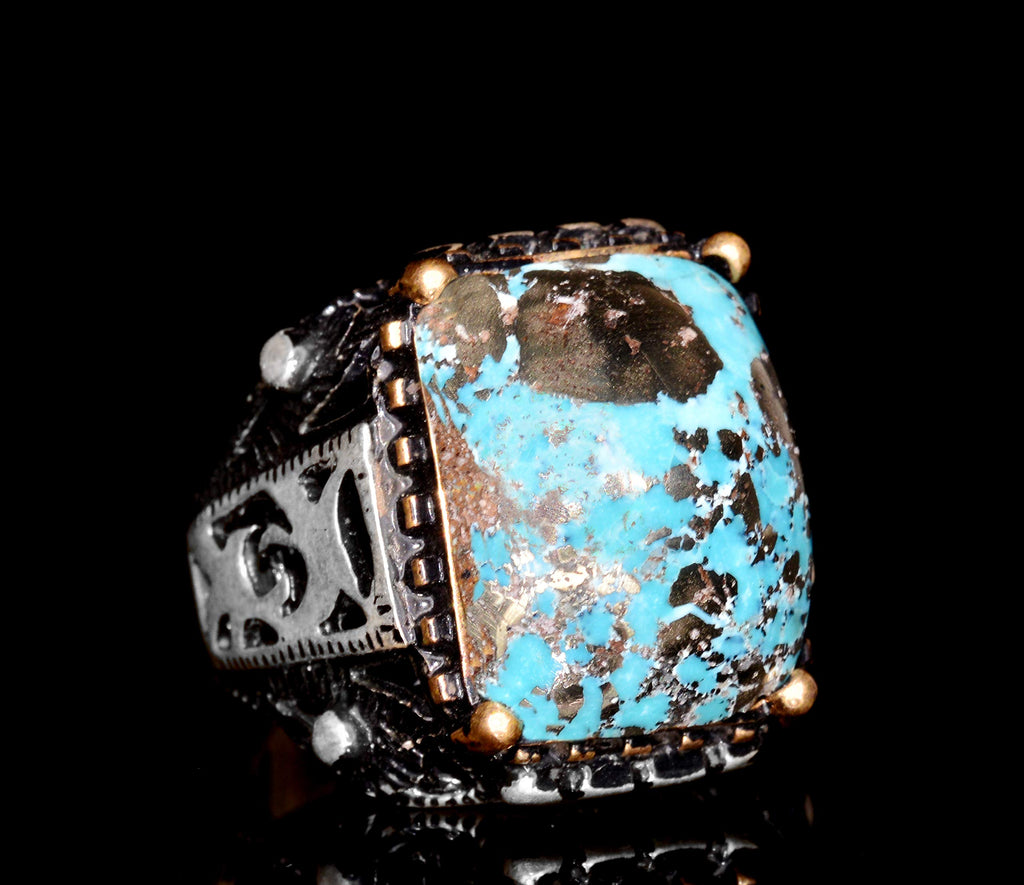 Silver Ring - Slim Design with Natural Turquoise Stone — 3