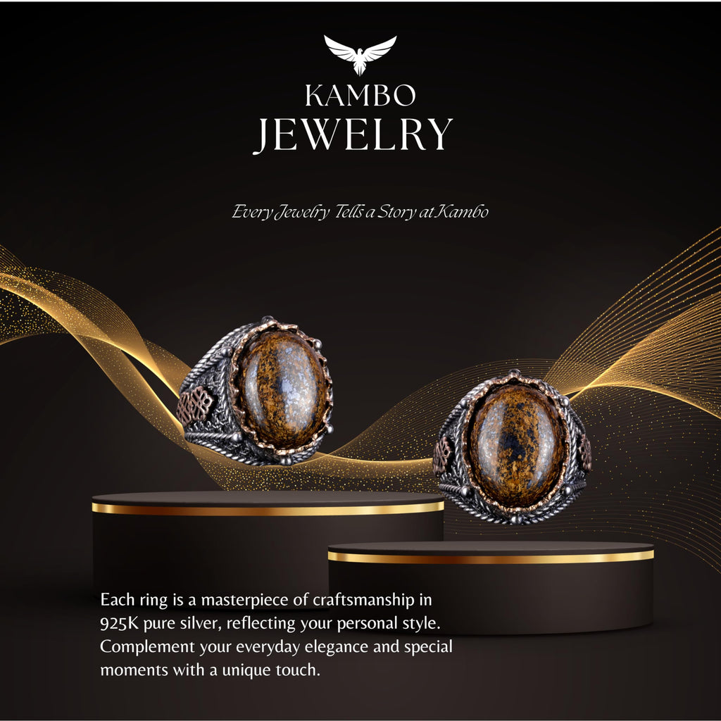 Handmade Natural Bronzite Stone Ring - 925 Sterling Silver Men's Ring — 7