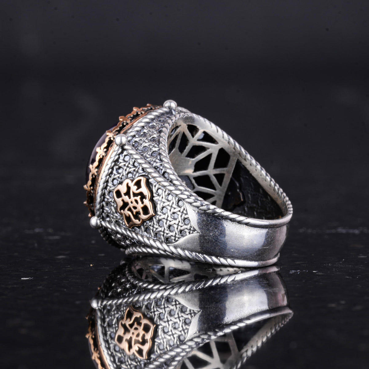 Natural Stone Handmade Ring - 925 Sterling Silver (Onyx) — 7