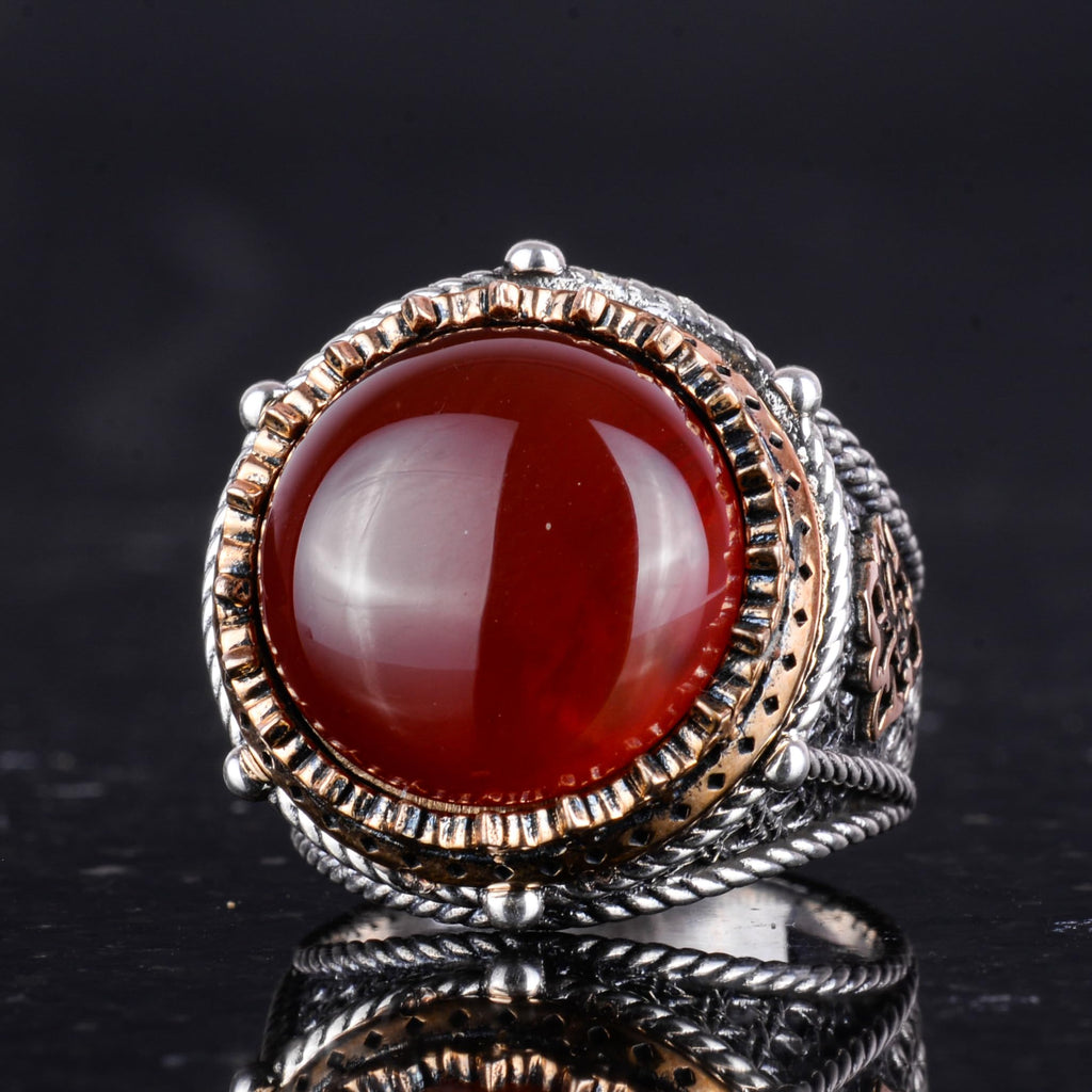 Natural Stone Handmade Ring - 925 Sterling Silver Ring (Red Agate) — 6