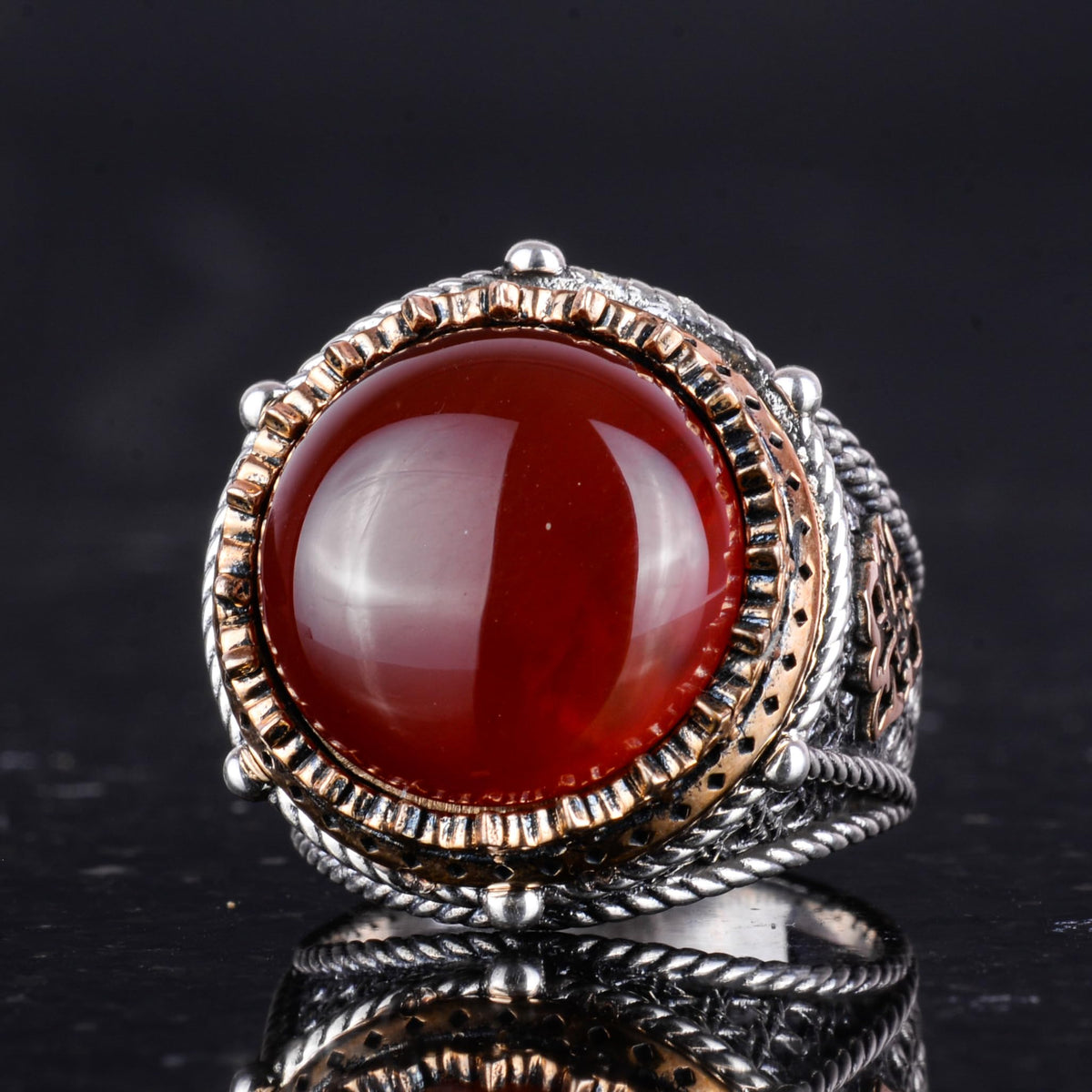 Natural Stone Handmade Ring - 925 Sterling Silver Ring (Red Agate) — 6