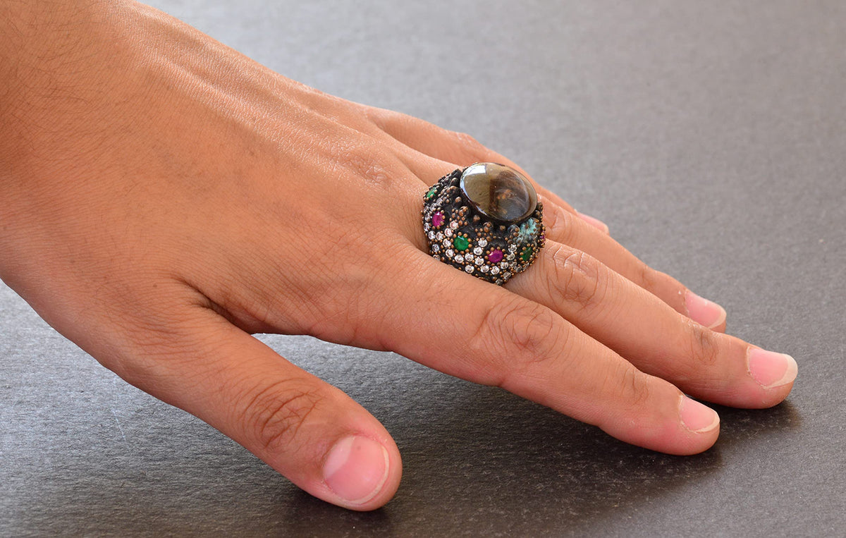 Natural Star Sapphire Stone Silver Men's Ring, Sultan Ring — 8