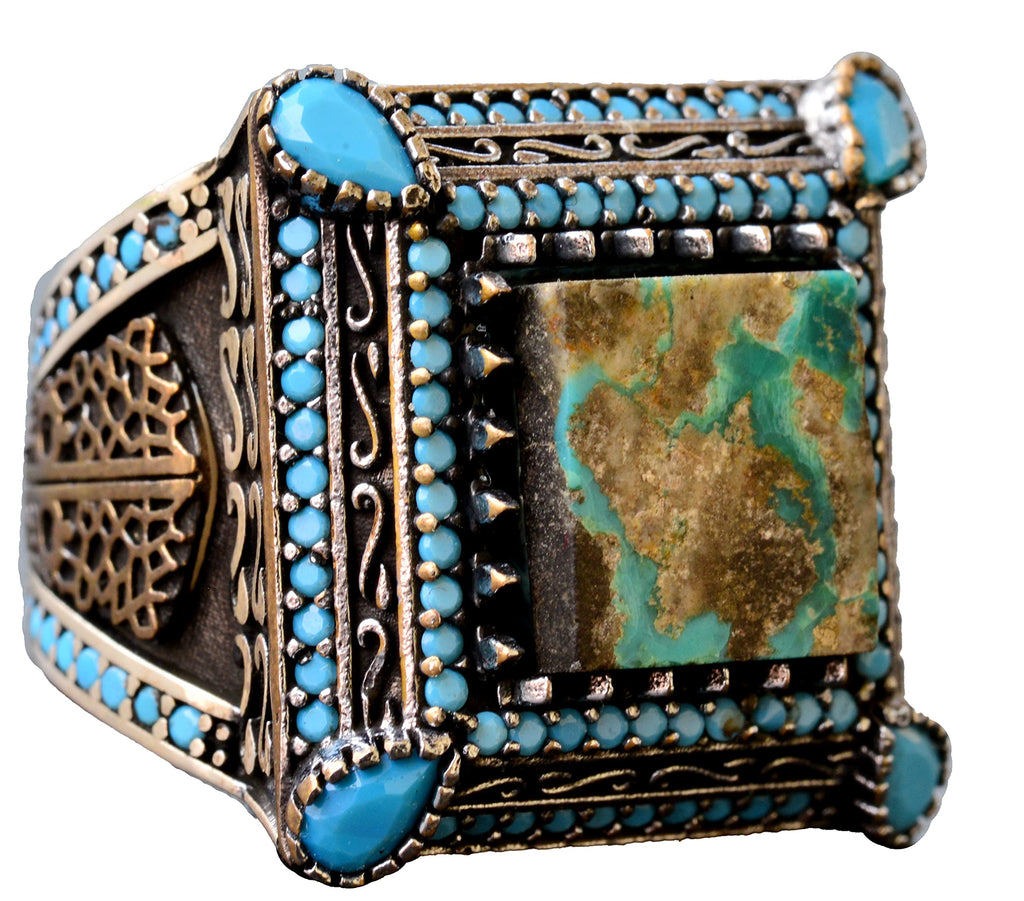 925 Sterling Silver Real Arizona Turquoise Stone Men's Ring
