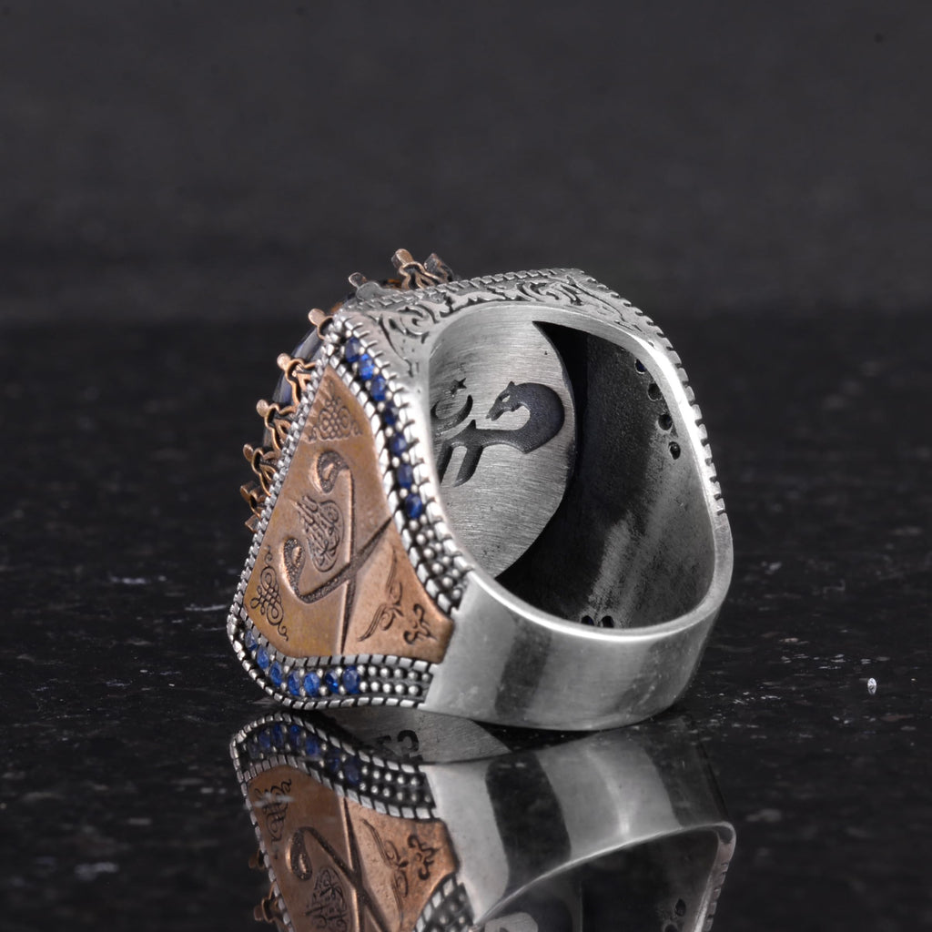 Natural Stone Ring - 925 Sterling Silver Islamic Ring - Handmade Calligraphy Ring — 7