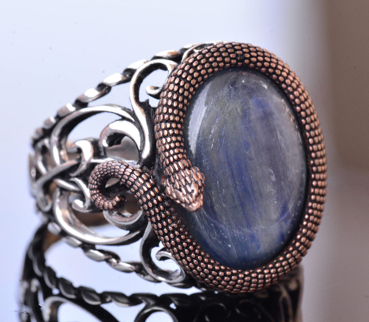 925 Sterling Silver Men's Ring with Natural Stone - Handmade Elegance (Kyanite Stone) — 3