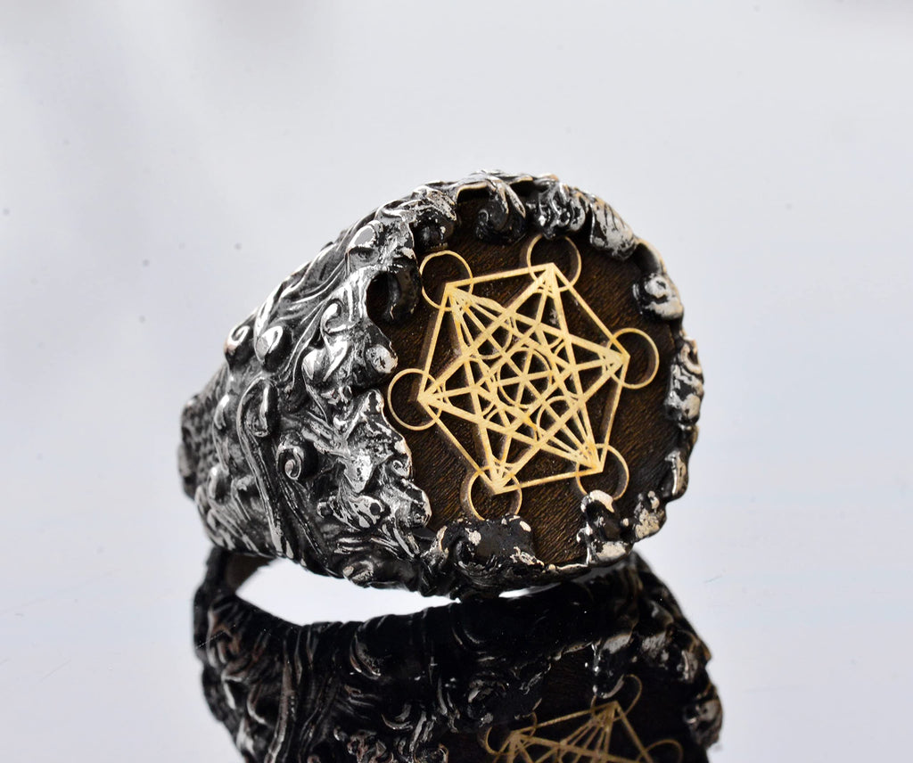 Sacred Geometry Men's Ring, 925 Sterling Silver Metatron Cube Design — 5