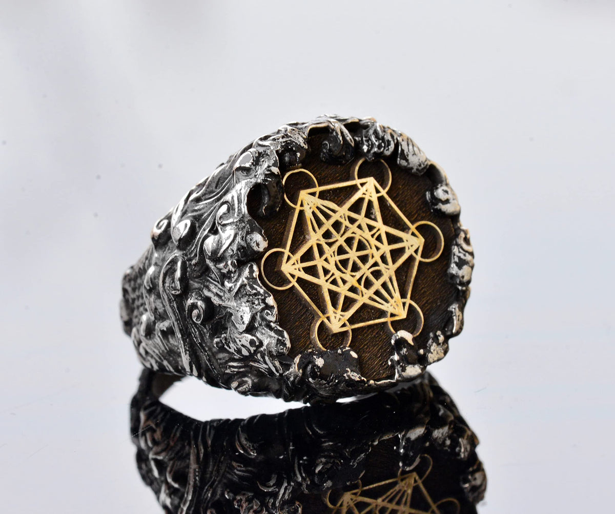 Sacred Geometry Men's Ring, 925 Sterling Silver Metatron Cube Design — 5