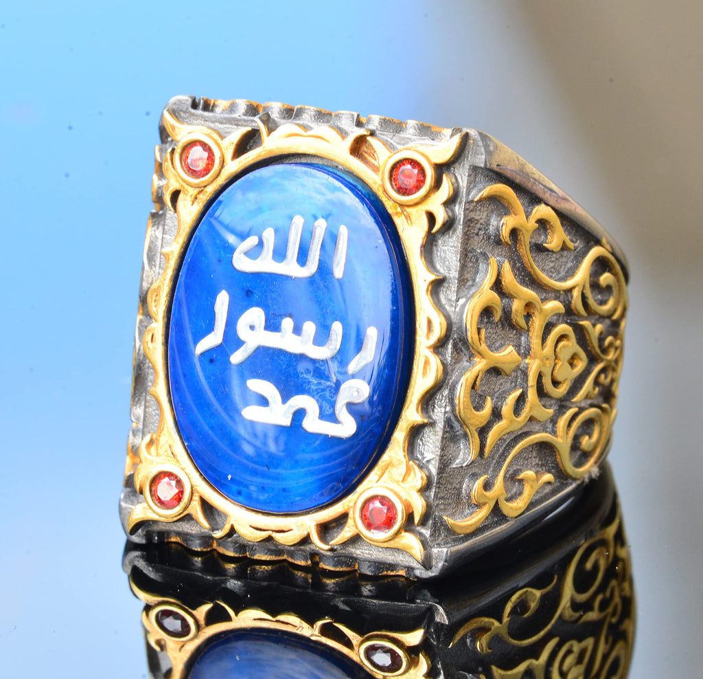 Silver Sultan Ring - Islamic Design (Blue) — 3